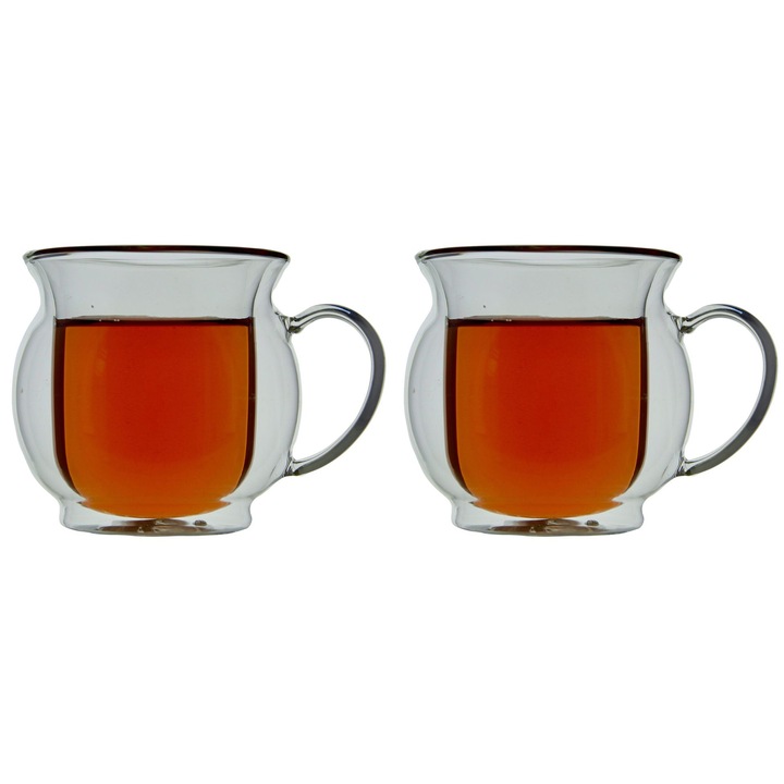 Set pahare termice 250ml, MPLCO, 2 bucati, sticla borosilicata, pentru bauturi calde si reci
