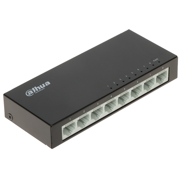 Switch 8-porturi DAHUA, metalic, 10/100 Mb/s, 134x56x22mm