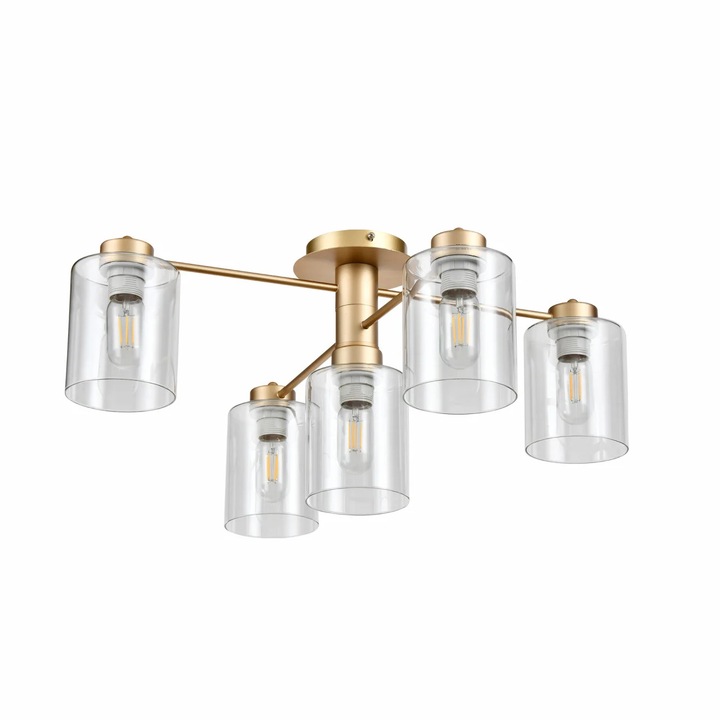 Плафониера Arrow KL100033, 5xE27, златна+прозрачна, IP20, Klausen