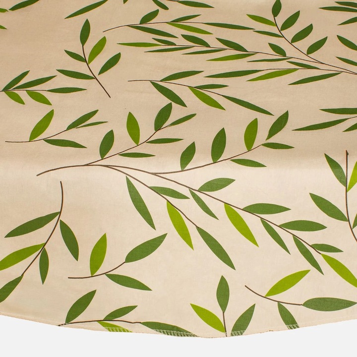 Fată de masă rotundă, frunze verzi, 180cm