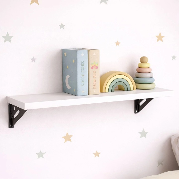 Raft Alb de Perete cu Suporturi Metalice 60x20x1, 5cm