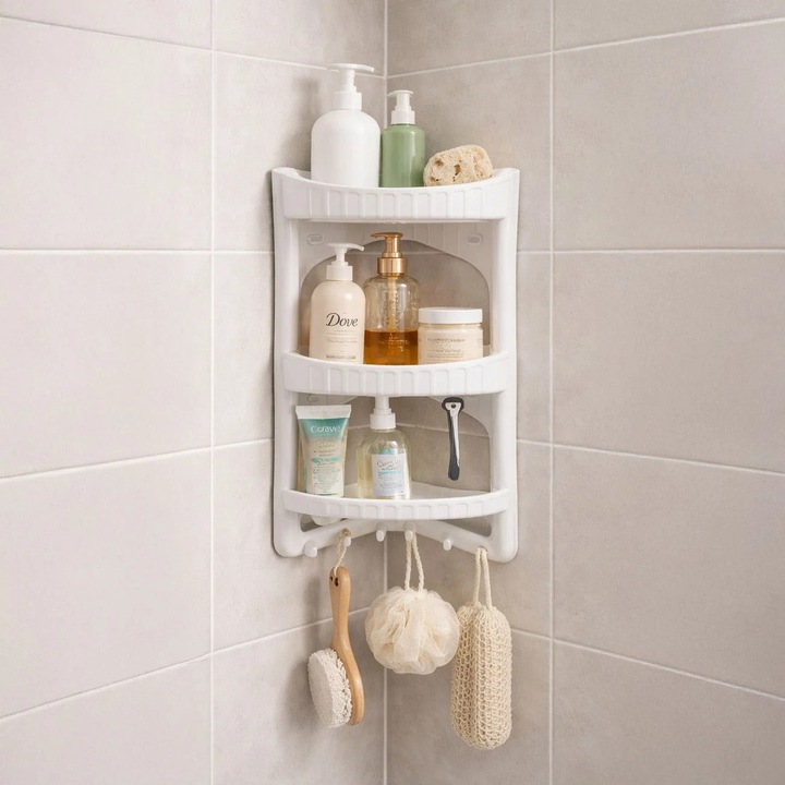 Raft Plastic de Colt cu Carlige pentru Baie 28, 5x17x48, 5cm