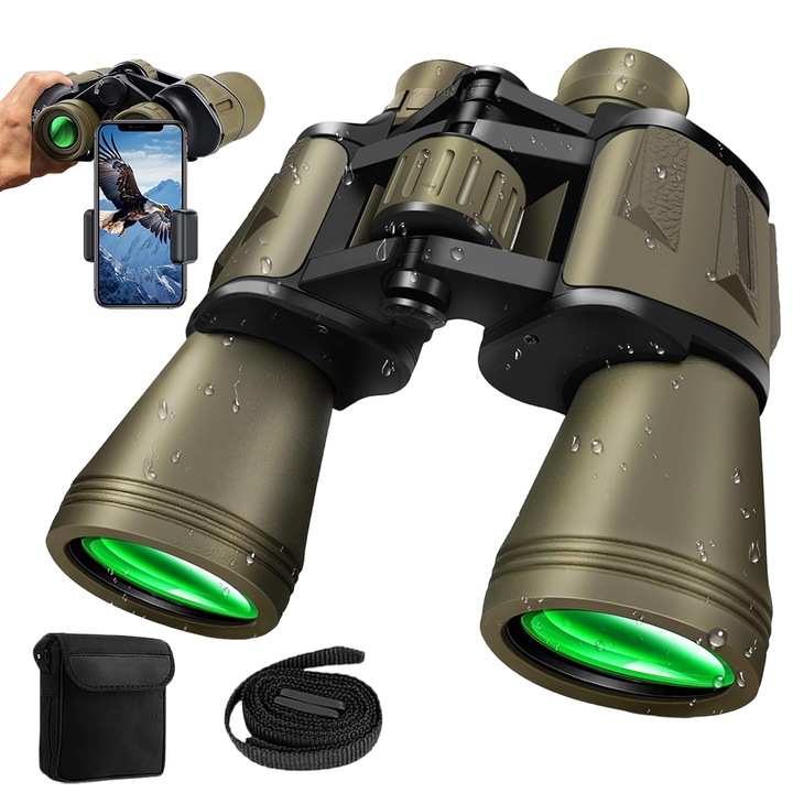 Бинокъл Juksun 20x50, BAK4 FMC, армейско зелено, 18x20см