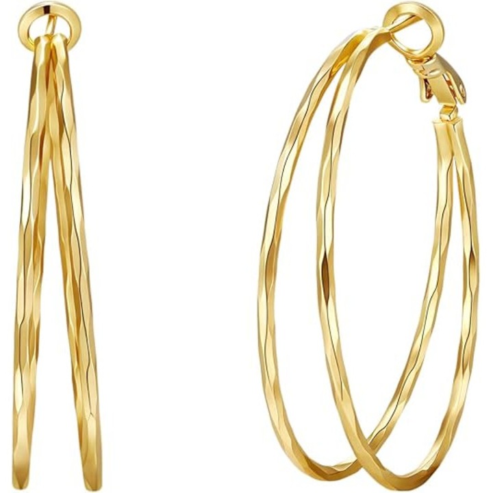 Cercei dubli tip cerc, taiati cu diamant, pentru femei, cu tije din aur de 14k, usori, cercei tip cerc despicat, bijuterii la moda, cadouri pentru femei
