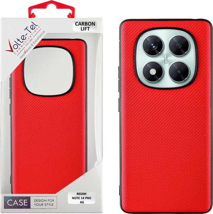 Husa telefon Volte-Tel pentru Xiaomi Redmi Note 14 Pro 4G, carbon, rosu, 6.67"