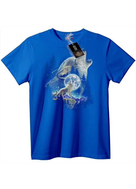 Tricou cu lup, urlând la noaptea lunară, Albastru
