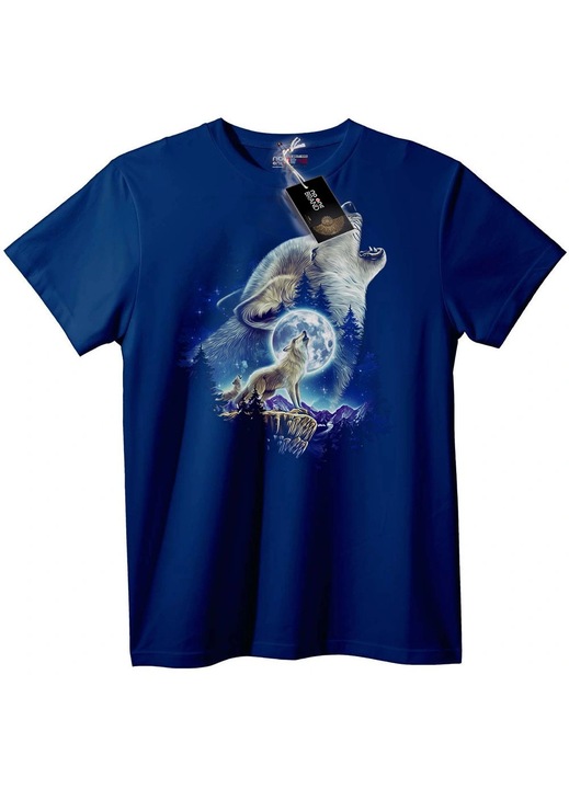 Tricou cu lup, urlând la noaptea lunară, Bleumarin