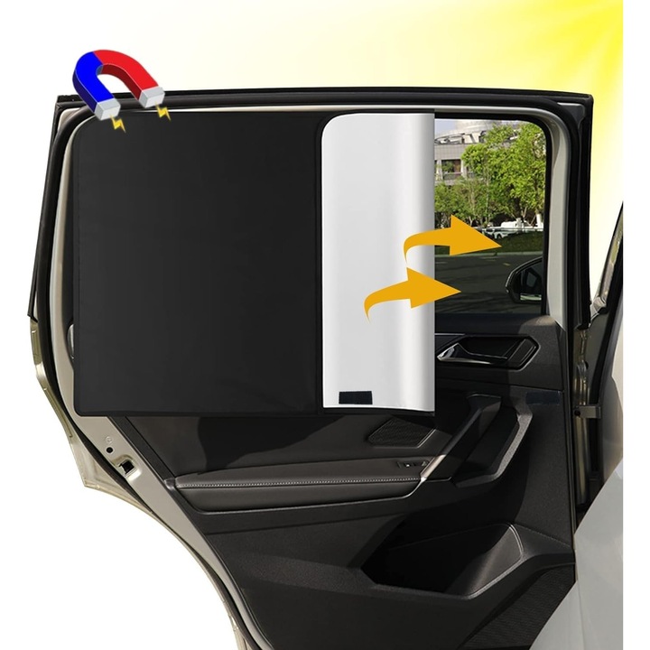 Pachet de 2 perdele auto cu protectie solara, protectie solara magnetica spate cu protectie UV, protectie termica reflectorizanta, parasolar auto pentru copii, adulti si animale de companie, geam opac