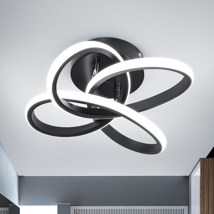 Plafoniera LED Excitat@, Aluminiu, 26W, 6000K, Diametru 24 CM, 2080LM, Lampa de tavan cu design curbat, Pentru Dormitor, Baie, Bucatarie, Coridor, Balcon, Negru