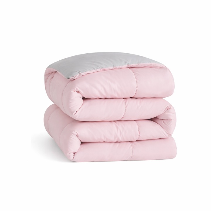 Pilota BEDSURE 240x220cm, 4 Anotimpuri, 300GSM, Reversibila Roz/Gri, Hipoalergenica, Fara Husa