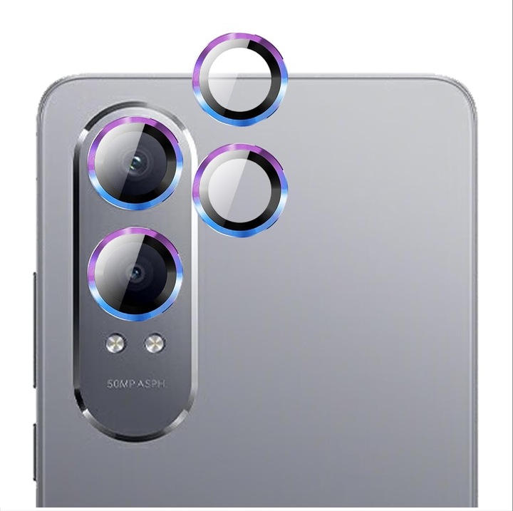 Folie Protectie GIOPUEY OnePlus Nord CE4 Lite 5G, Inel Metal + Sticla, Argintiu