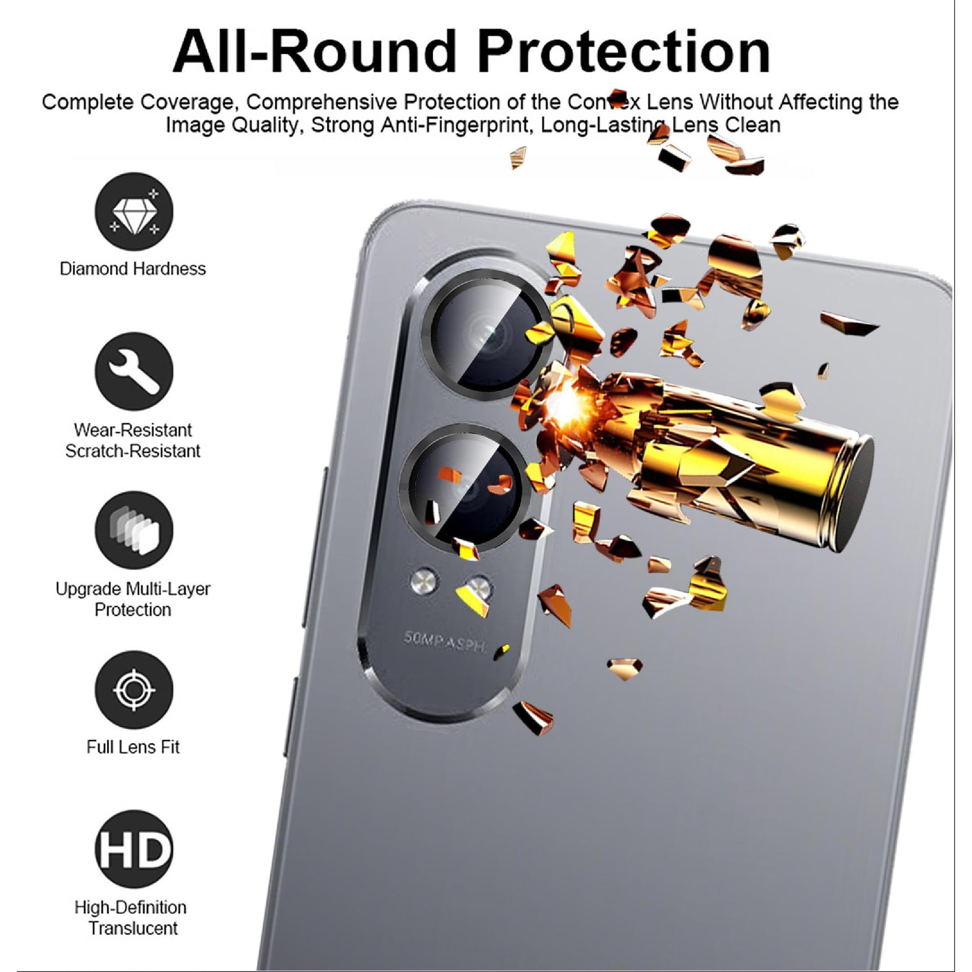 Folie Protectie Giopuey OnePlus Nord CE4 Lite 5G, Inel Metal + Sticla, Argintiu