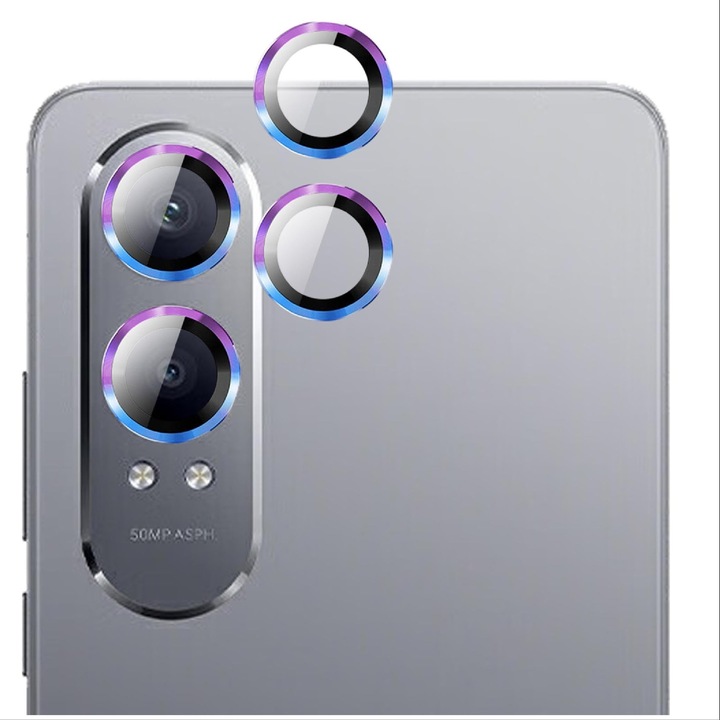 Folie Protectie Giopuey OnePlus Nord CE4 Lite 5G, Inel Metal + Sticla, Argintiu