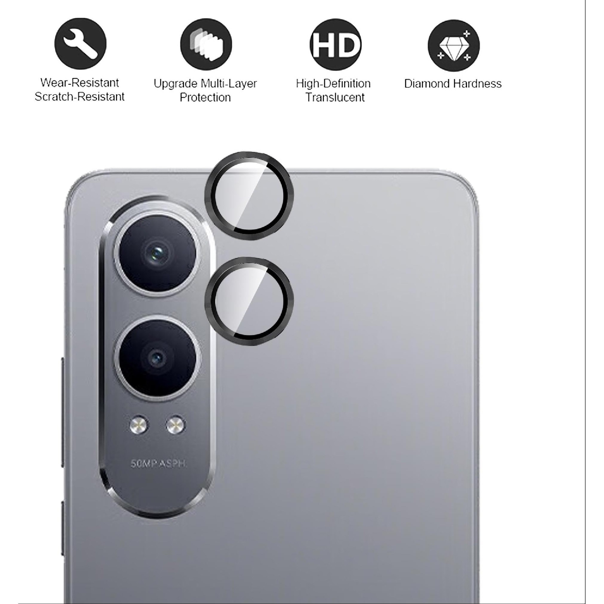 Folie Protectie Giopuey OnePlus Nord CE4 Lite 5G, Inel Metal + Sticla, Argintiu