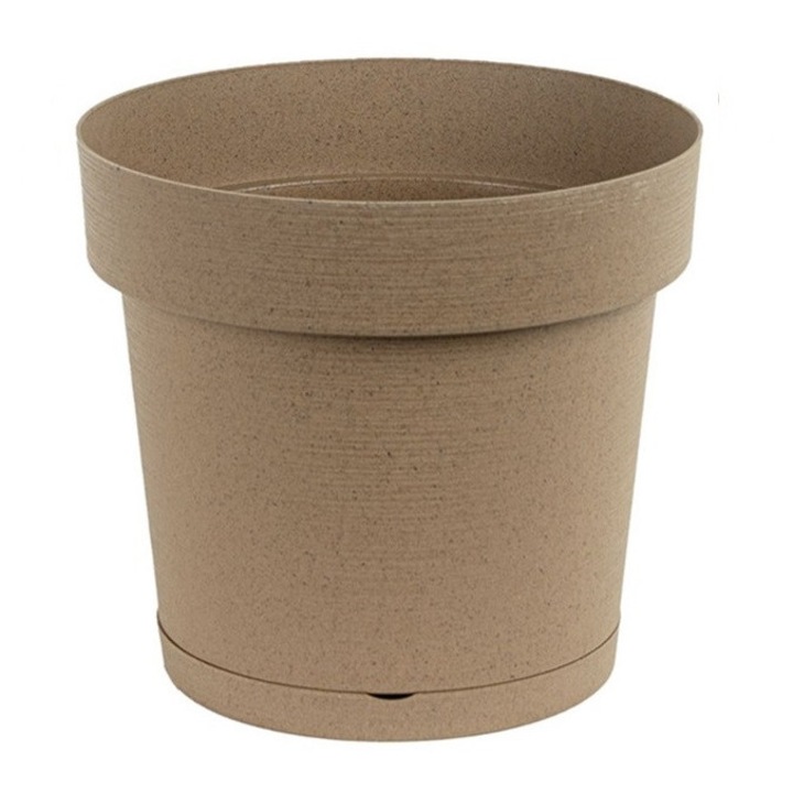 Ghiveci plastic cu suport Verdenia MELROSE GLAMOUR 20cm, imitatie lemn, culoare bej mat, dimensiuni 20x18.8cm