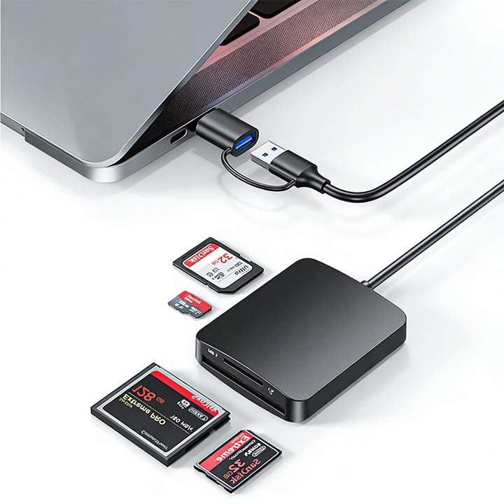Cititor de carduri SuooTci 4in1 USB 3.0, suporta CF, SD, microSD, simultan 4 carduri