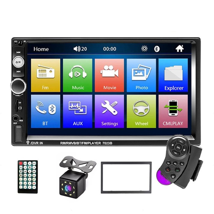 Autólejátszó, Duueyct, 7 hüvelykes, Bluetooth, Kihangosító, Érintőképernyős vezérlés, Távirányítóval, Tolatókamera, Kormánykerék vezérlő, Android Auto/IOS Universal, USB, Kártya, Rádió, 800x480 felbontás, Támogatja az USB lemezt/AUX/SD kártyát, Fekete