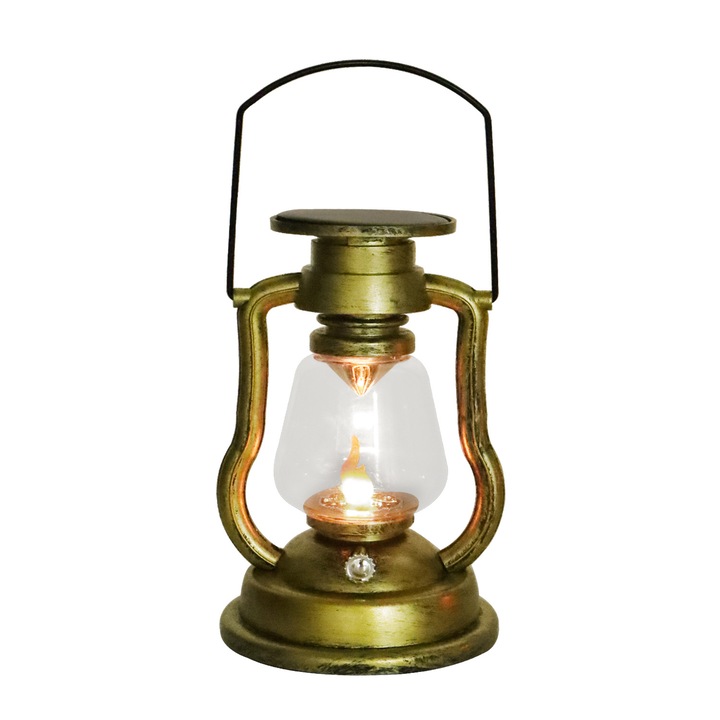 Lampa de furtuna, lanterna decorativa din sticla, metal zincat, 16.5x11cm, pentru camping si exterior