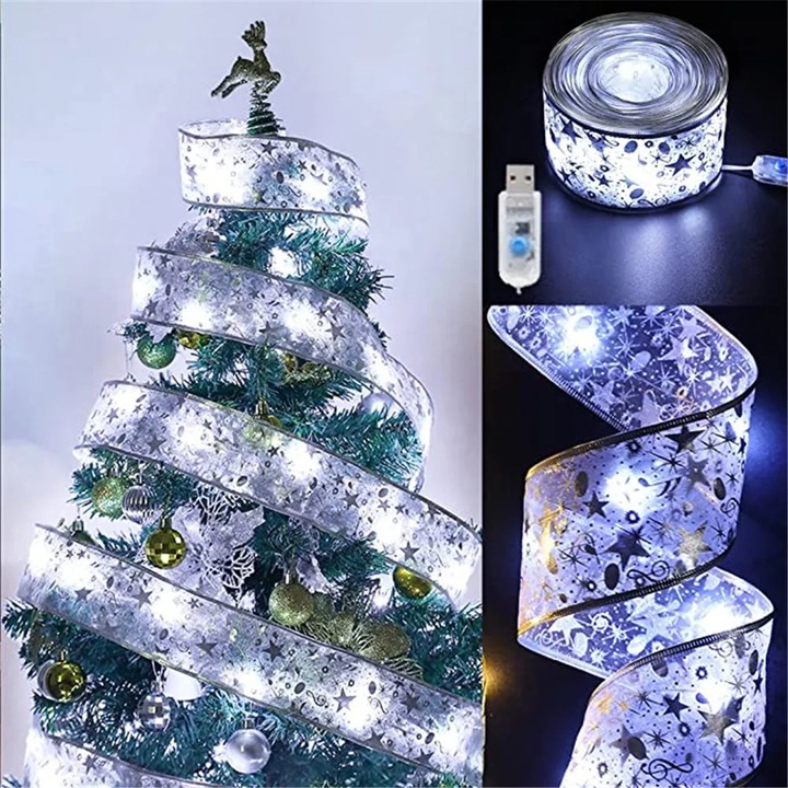 Коледна светеща гирлянда, 10м, модел със звезди, 100 LED-а, USB захранване, дистанционно управление