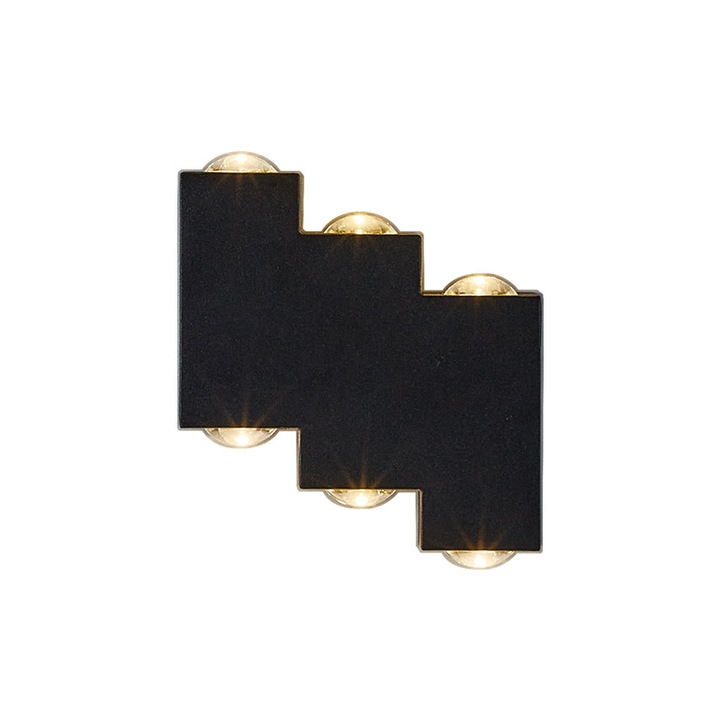 Aplica de perete exterior, design modern, neagra, 12x13cm, IP65, iluminare LED