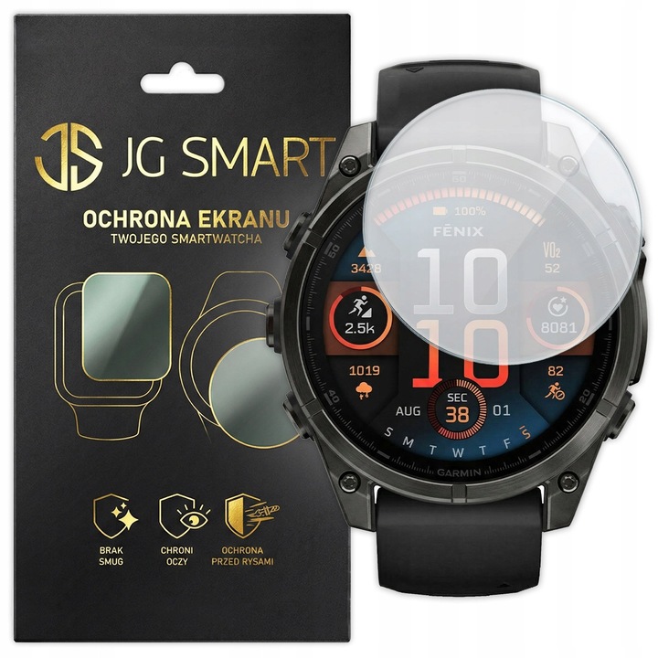 Sticlă de protecție JG Smart pentru Garmin Fenix 8, 41 mm, duritate 9H, transparent