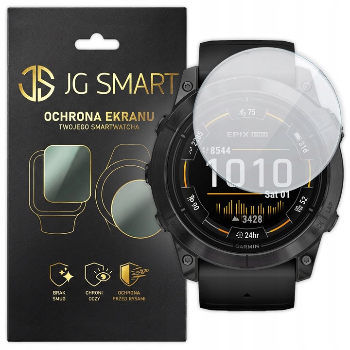 Sticla de protecție JG Smart pentru Garmin Epix Pro Gen 2, 51 mm, duritate 9H, transparent, set complet