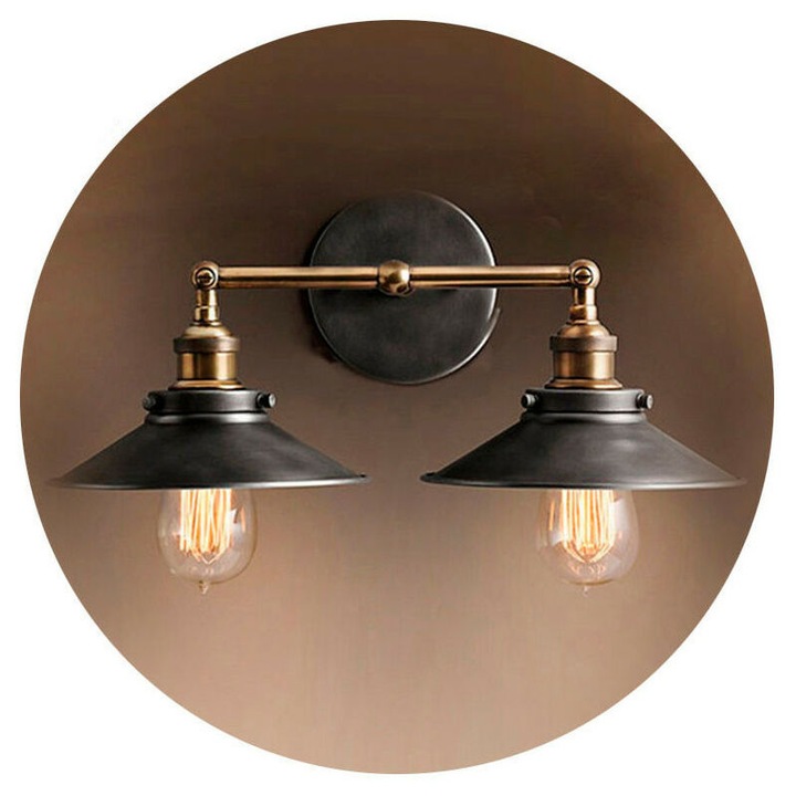 Aplica vintage metalica dubla, 60W, neagra, 53x29cm