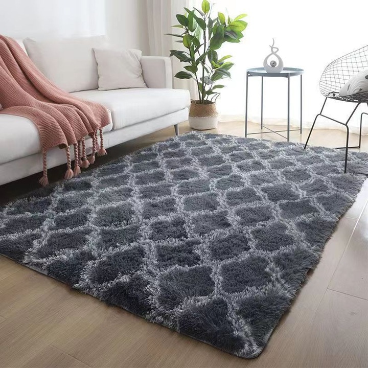 Covor moale, gri, 140x200cm, design modern, antiderapant, pentru living sau dormitor