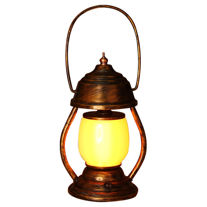 Lampa de furtuna, lanterna decorativa din sticla, metal zincat, 24x11.7cm, pentru camping si exterior