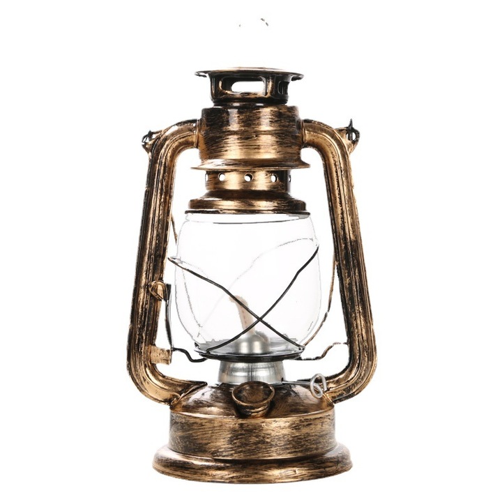 Lampa de furtuna, lanterna retro, metal zincat, 28.5x15x14cm, pentru camping si terasa