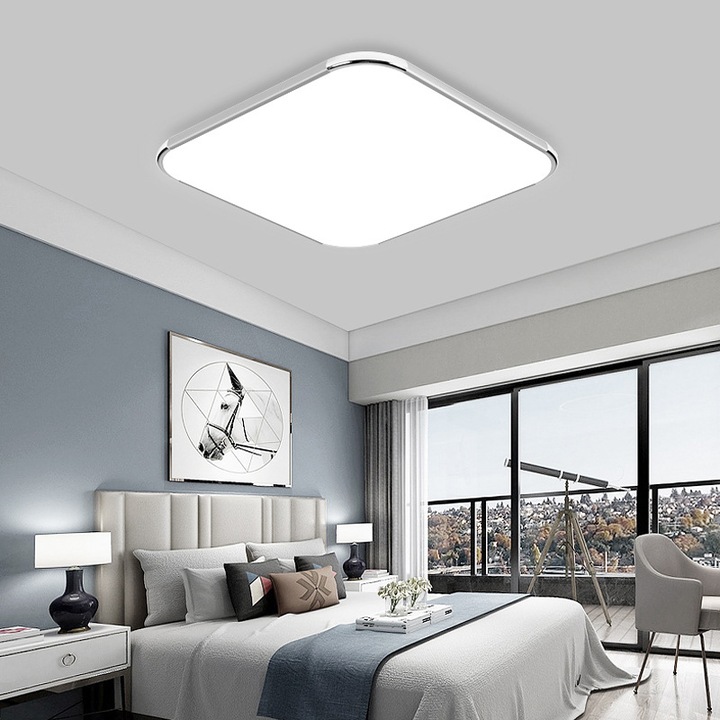 Plafoniera LED 24W cu senzor de miscare, alb rece, 30x30cm, IP44, pentru baie si bucatarie