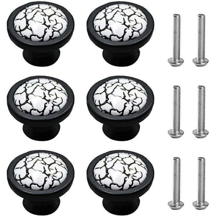 Set 6 Manere Ceramice Rotunde, Textura Marmura, 35mm, pentru Mobilier