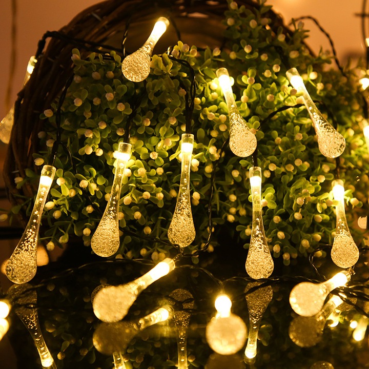 Napelemes fényfüzér 30 LED-del, 8 világítási móddal, 6m, vízálló