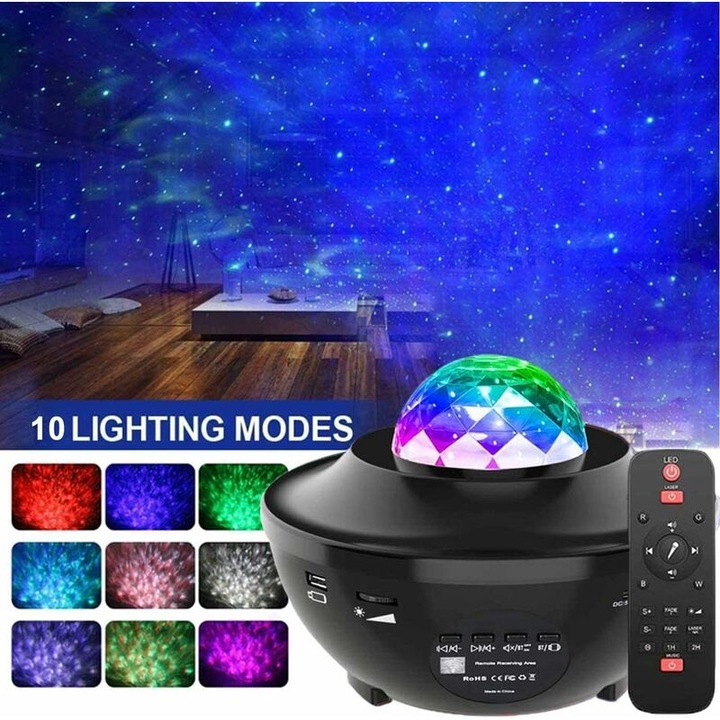 Proiector LED cu Stele si Valuri Oceanice, Control de la Distanta, Bluetooth 5.0, 360° Rotire