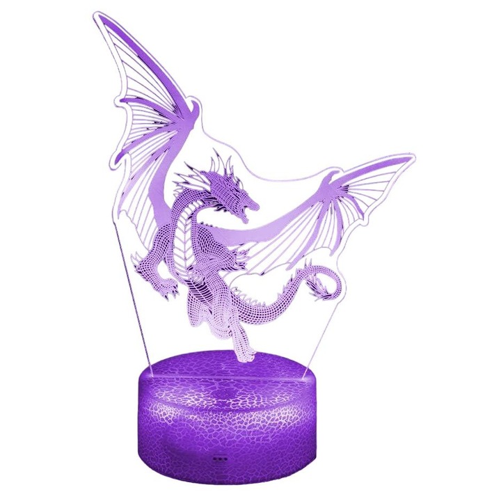 Lampa de veghe 3D Dragon pentru copii, 16 culori, telecomanda dimabila