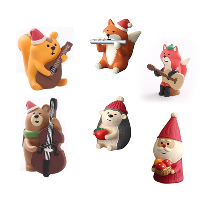 Set 5 Ornamente Craciun, Figurine din rasina, Squirrel, Fox, Hedgehog, Mos Craciun, Decor interior/exterior