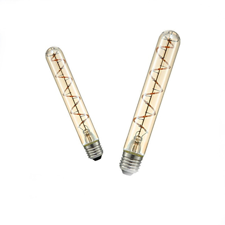 Set 2 becuri LED filament T30 E27 4W, retro, sticla chihlimbar, 185mm