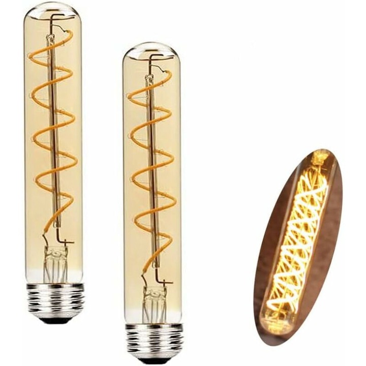 Bec LED T30 Edison 4W set de 2, sticla amber, baza E27, retro, 185mm
