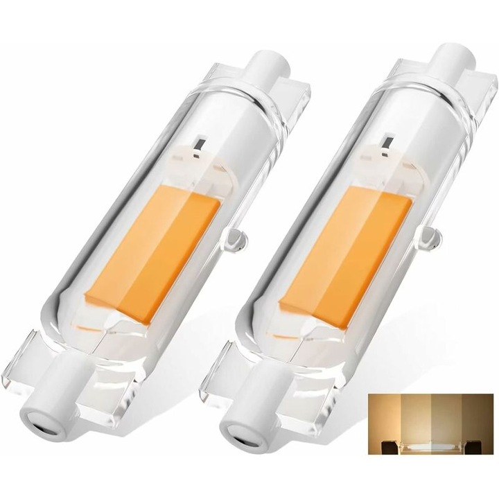 Комплект 2 LED крушки R7S 78mm 10W топло бяла 3000K димируеми, 1800lm, O18x78mm
