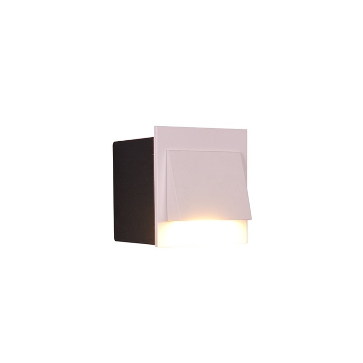 Aplica LED alb, 3W, 7.5x7.5x4.9cm, IP65, pentru interior/exterior, set de montaj inclus