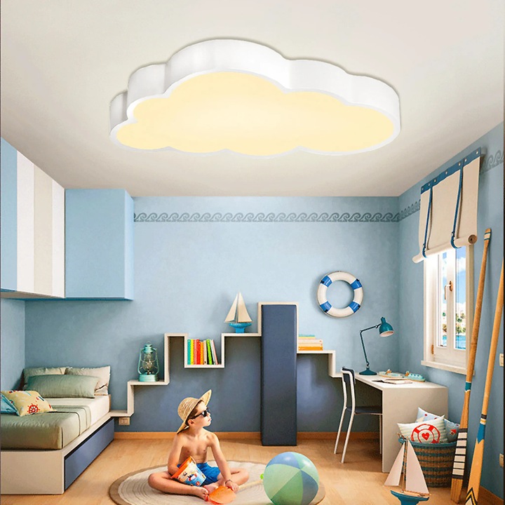 Plafoniera LED moderna 48W, forma de nor, dimabila, alba, 484x280x80mm, cu telecomanda