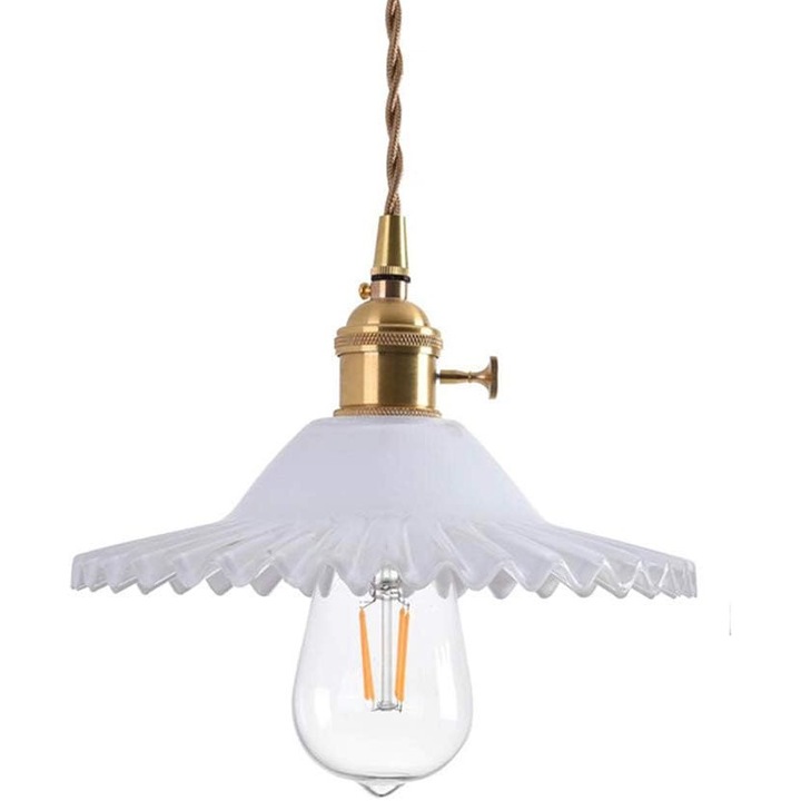 Lustra pendul vintage, sticla retro, 22cm, cablu 100cm, set complet pentru instalare