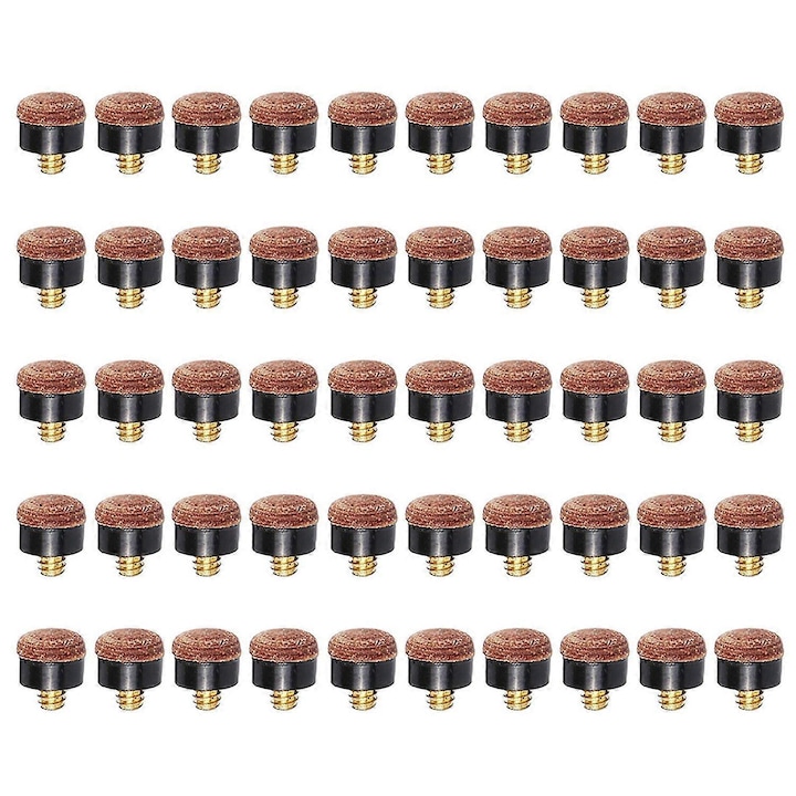 Set 50 bucati varfuri bile de biliard, piele rosie, 13mm, negru + maro