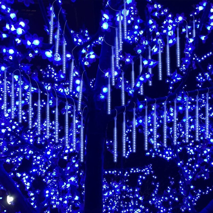 Коледна LED светлина, 30 см, 8 тръби, 192 LED, синя