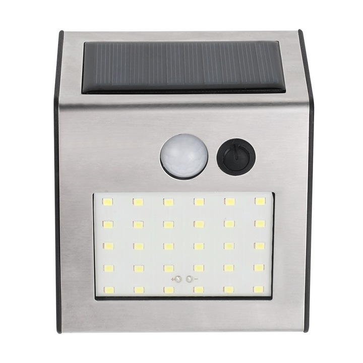Външна соларна лампа със сензор за движение, 30 LED, IP65, за стенен монтаж, за градина, осветление на 16кв.м
