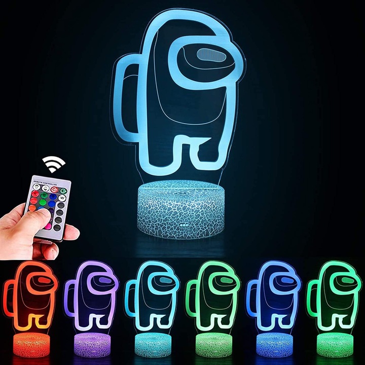 3D нощна лампа, 16 цвята, тъч контрол и дистанционно, 21.5x15x5.3см, за деца