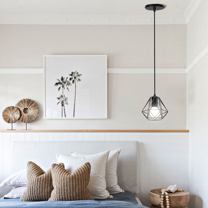 Lustra industriala neagra, diametru abajur 16x13cm, cablu ajustabil 100cm, soclu E27