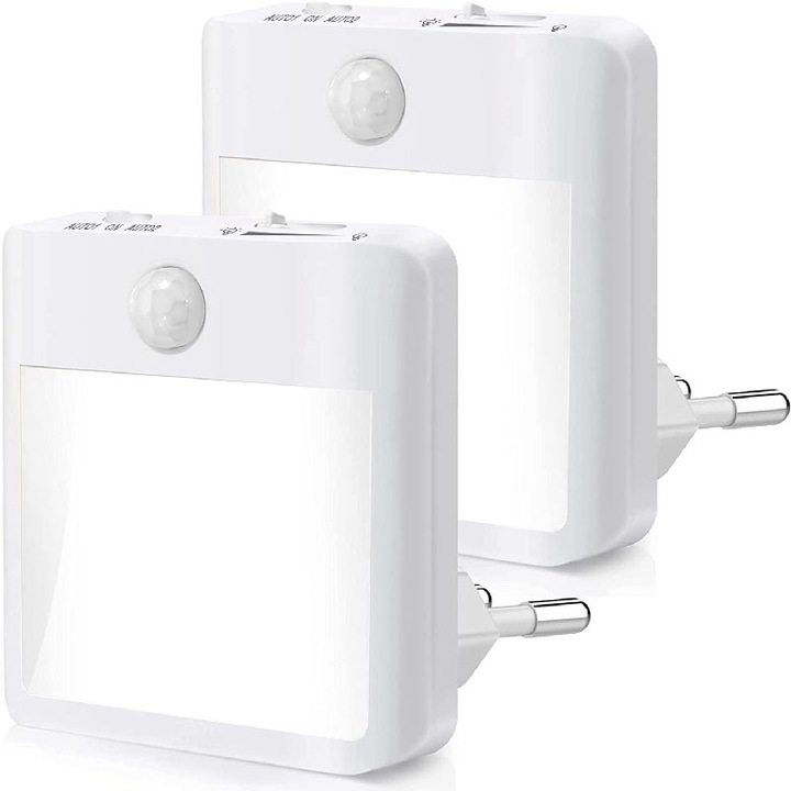 Lampa de veghe cu senzor de miscare, 2 culori, luminozitate ajustabila, set de 2 bucati