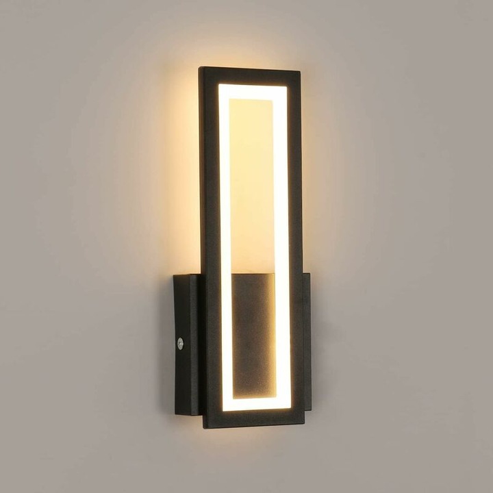 Modern LED fali lámpa, 17W, fekete, 50x19x4cm, fém és akril, meleg fehér fénnyel