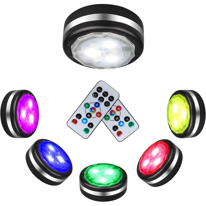 LED-es szekrény alatti lámpák, 6 darabos készlet, 4 szín, 3 világítási mód, elemes tápellátás